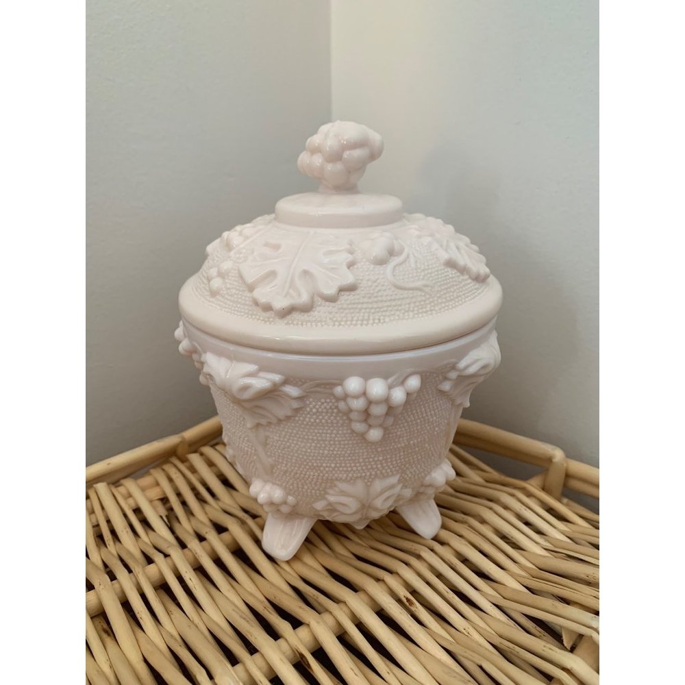 vintage jeanette glass candy dish vine jar pink